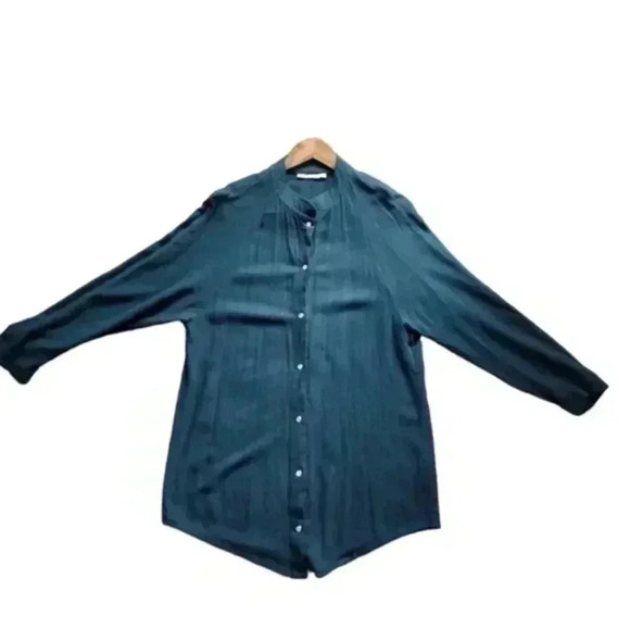 Only Child Clothing Snap-Front Lake Top Dark Green Silk Blend Women's size Small - Picture 2 of 8